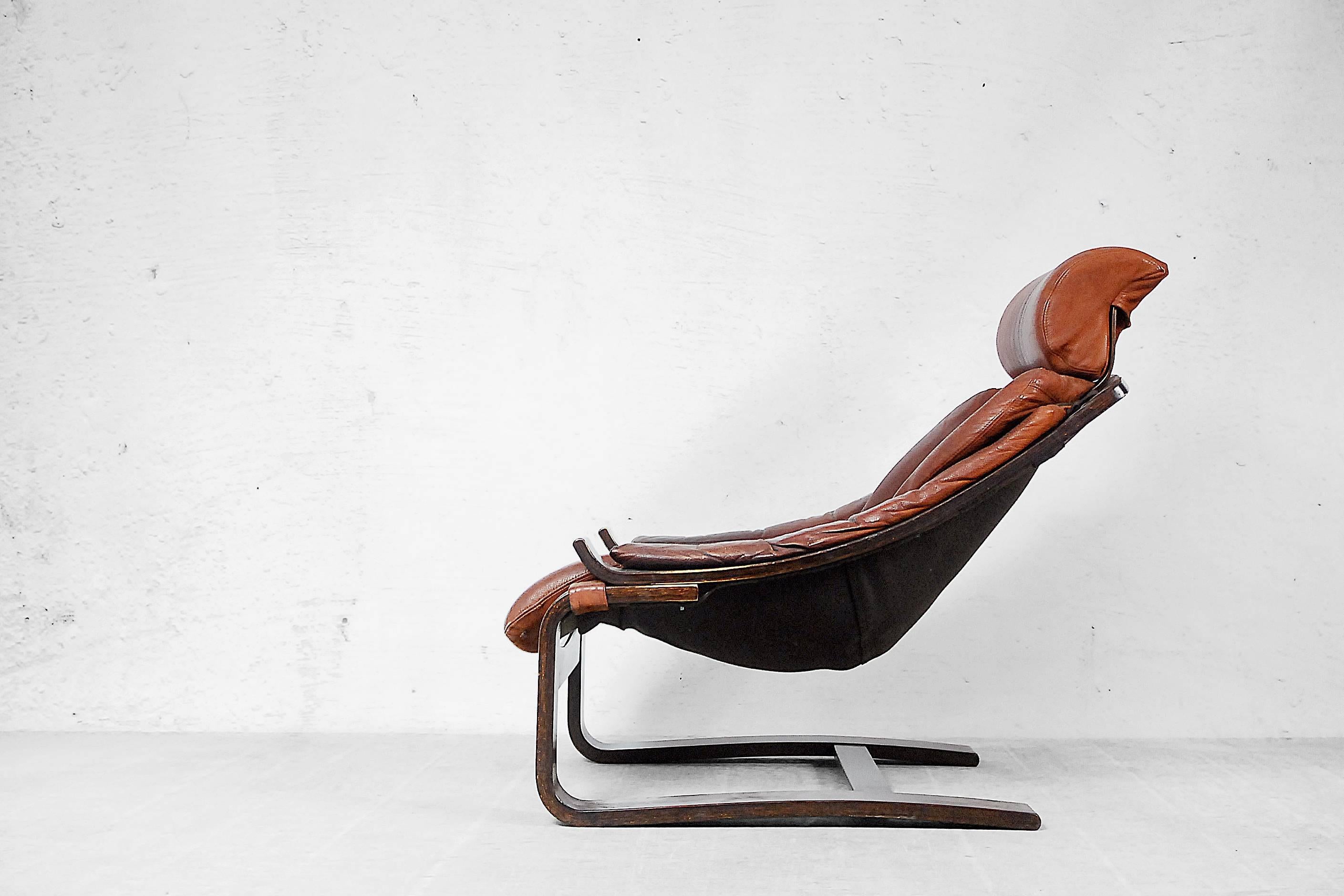 Vintage Swedish Leather Kroken Chair by Ake Fribytter for Nelo, 1974 In Good Condition For Sale In Warsaw, PL