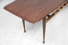 Danish Teak Coffee Table with Cane Shelf, 1960s