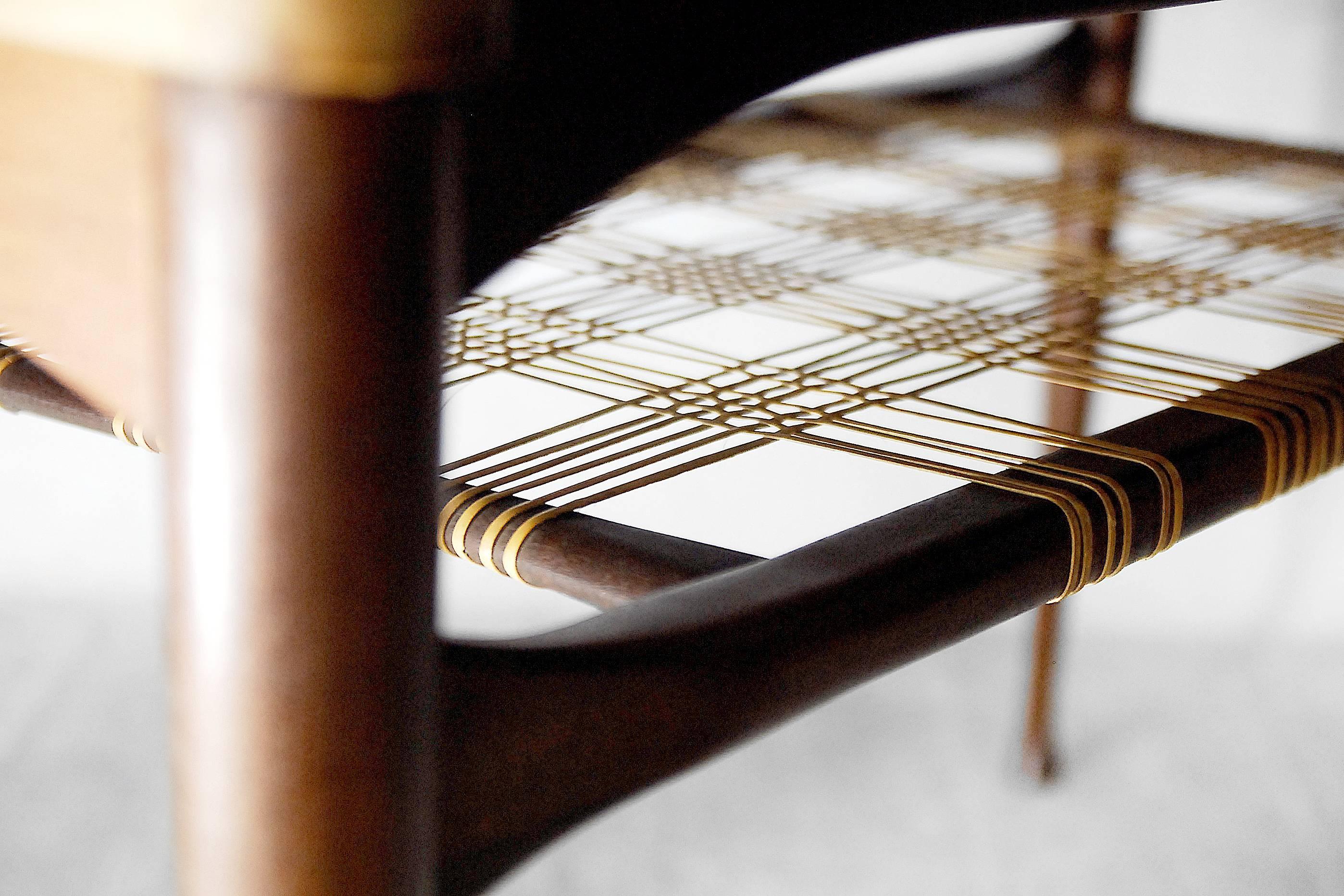 Woodwork Danish Teak Coffee Table with Cane Shelf, 1960s For Sale