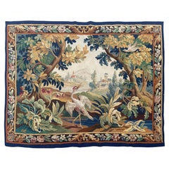 Pretty antique french Aubusson tapestry “greenery and birds”