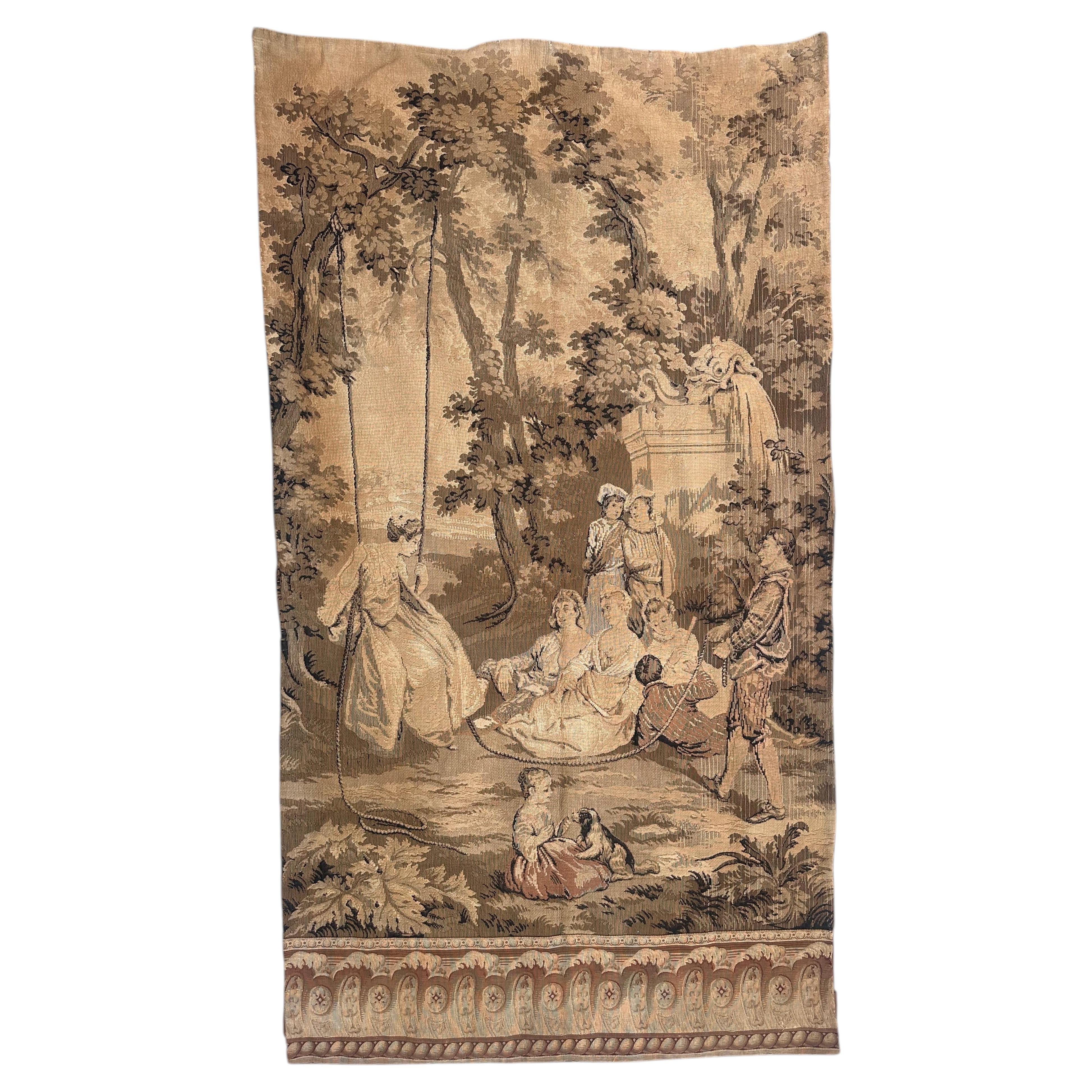 Joli panneau ancien de tapisserie Jacquard de style Aubusson French en vente