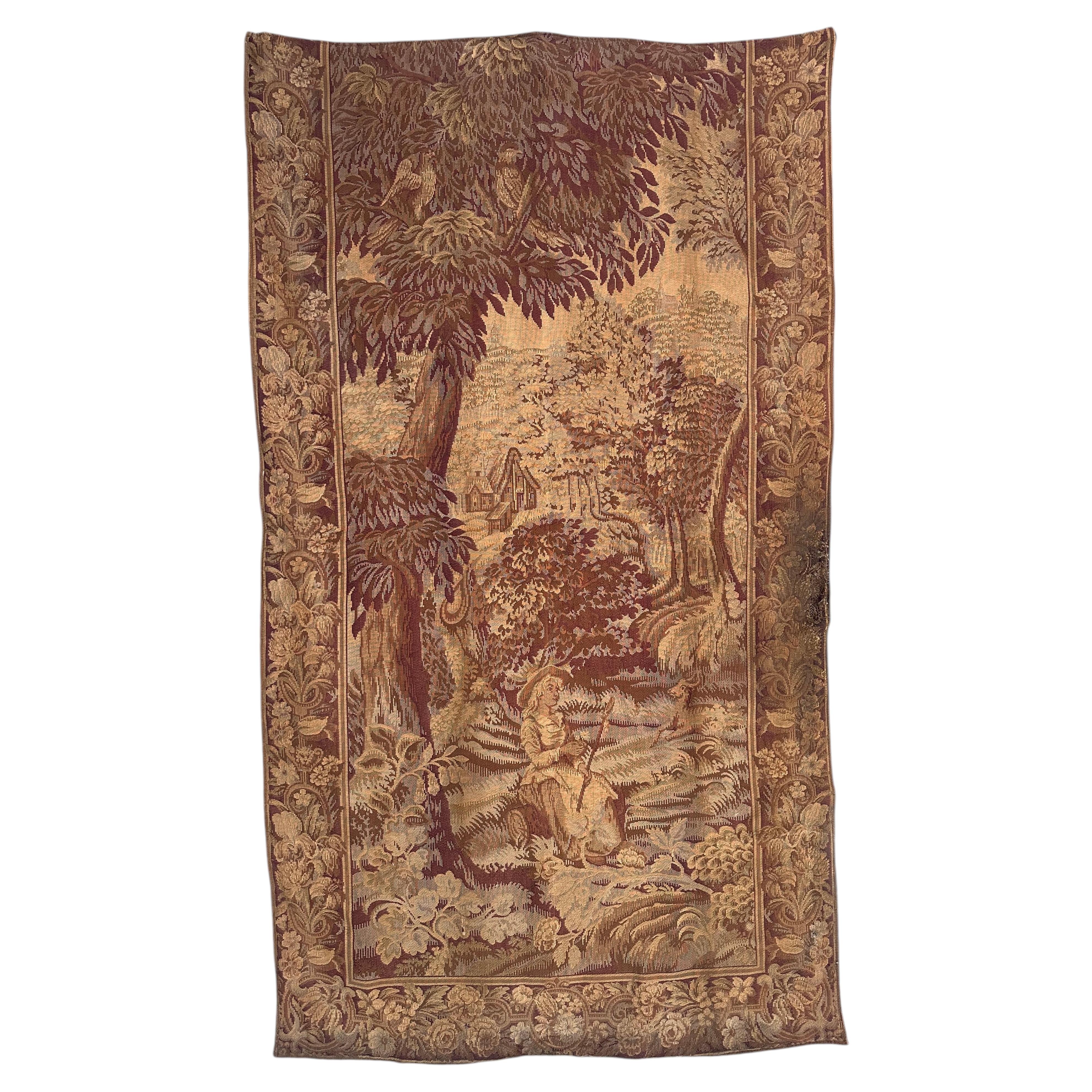 Grazioso pannello di arazzo jacquard in stile Aubusson francese antico in vendita
