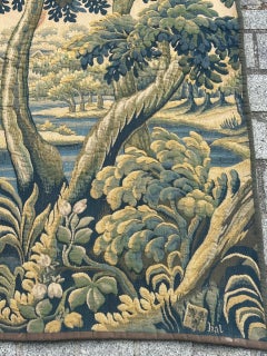 Belle tapisserie d'Aubusson en Jacquard Halluin du milieu du siècle "Verdure Mallard