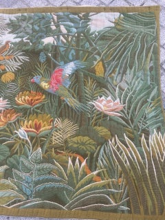 Nice vintage french Jacquard tapestry “tropical forest” (Henri Rousseau)