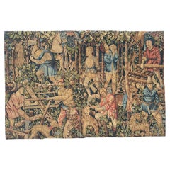 Wonderful Vintage screen printed french Tapestry medieval design “Bûcherons”