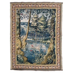 pretty vintage Belgian Flemish jacquard Tapestry "landscape with birds"
