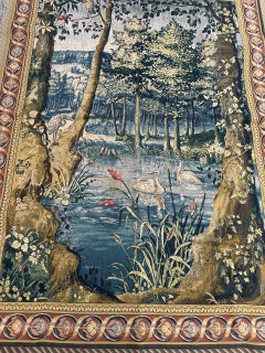 pretty vintage Belgian Flemish jacquard Tapestry "landscape with birds"