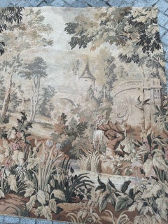 nice large mid century jacquard Aubusson style tapestry. "The castle garden"