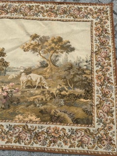 nice mid century jacquard Aubusson style tapestry. "sheep Grazing"