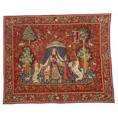 Wonderful large vintage Aubusson style Jacquard tapestry «lady and licorn"