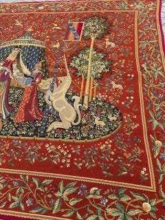 Wonderful large vintage Aubusson style Jacquard tapestry «lady and licorn"