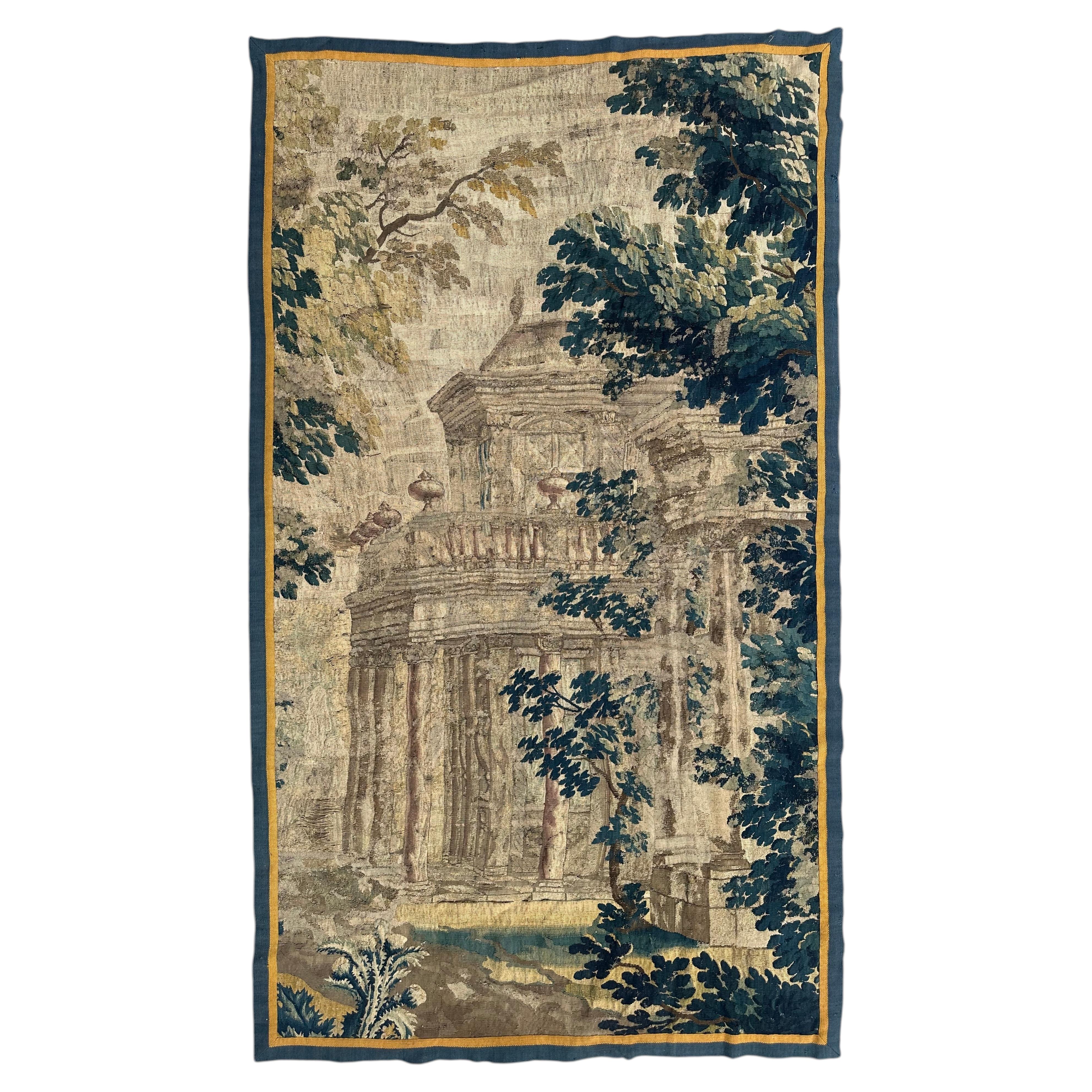 Nice 17th century Aubusson tapestry fragment , historic monument For Sale