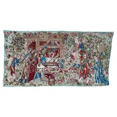 Pretty Vintage French needlepoint Tapestry “winegrowers"