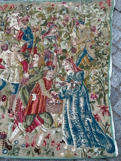 Pretty Vintage French needlepoint Tapestry “winegrowers"