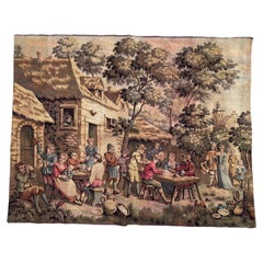 Nice antique French Aubusson Style Jacquard Tapestry "village"