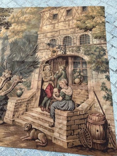 Nice antique French Aubusson Style Jacquard Tapestry "village"