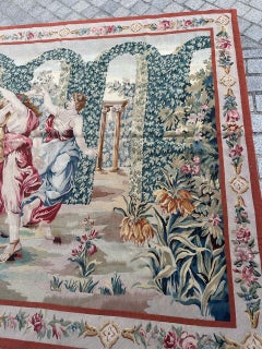 Pretty vintage handwoven Aubusson style tapestry "The dancers"