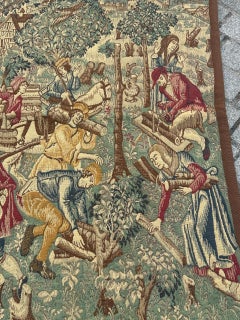 Pretty Vintage Aubusson Style médiéval design Jacquard Tapestry « woodcutters »