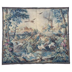 Nice vintage French Aubusson Style Jacquard tapestry "landscape with herons"