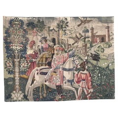 Merveilleuse Tapisserie Vintage Française sérigraphiée à la main " départ à la chasse "