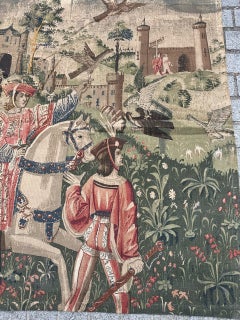 Merveilleuse Tapisserie Vintage Française sérigraphiée à la main " départ à la chasse "