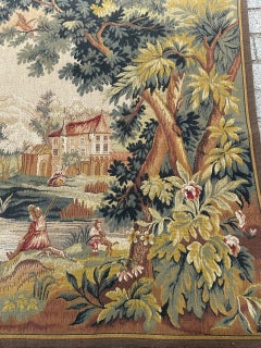 Pretty Vintage Aubusson Style Jacquard Tapestry, "Lauragais Landscape"