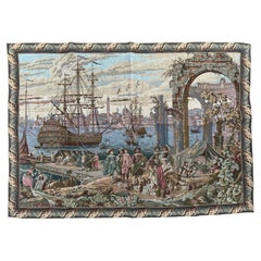Pretty vintage French Aubusson style Jacquard Tapestry "Port of Venice"