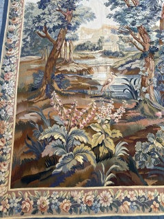 Nice mid century French Aubusson tapestry «landscape with river and bird»