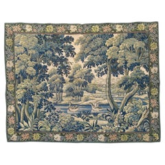 Schöner französischer Vintage-Wandteppich im Aubusson-Stil aus Halluin, Jacquard-Webart, „Verdure Colvert“