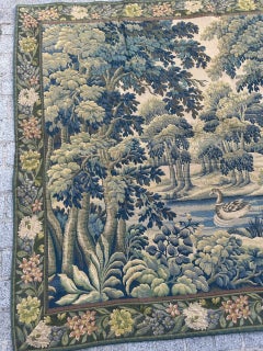 Schöner französischer Vintage-Wandteppich im Aubusson-Stil aus Halluin, Jacquard-Webart, „Verdure Colvert“