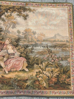 Nice vintage French Aubusson Style Jacquard Tapestry « Gallant meeting »