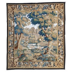 Nice handwoven Aubusson style tapestry «landscape with river and birds»