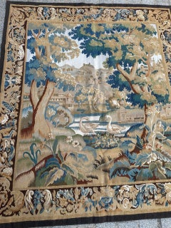 Nice handwoven Aubusson style tapestry «landscape with river and birds»