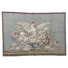 Nice antique fine French Aubusson tapestry «rooster and flowers»