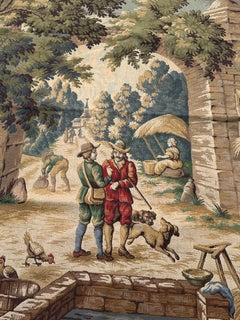 Nice antique French Aubusson Style Jacquard Tapestry "village"