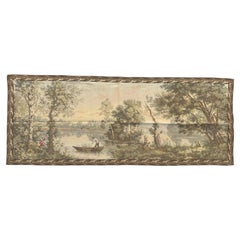 Bellissimo arazzo jacquard in stile Aubusson francese della metà del secolo scorso, intitolato “Il traghettatore”