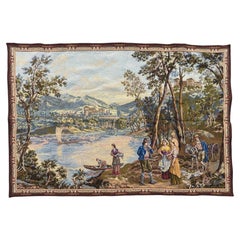 Pretty Vintage French Aubusson style Jacquard Tapestry "By the lake"