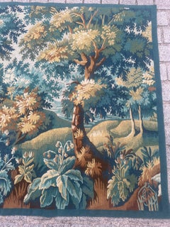 Beautiful mid century handwoven Aubusson tapestry « greenery »