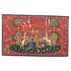 Nice mid century French handwoven Aubusson tapestry «lady and licorn, Taste»