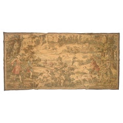 Pretty vintage French Aubusson style Jacquard Tapestry « Hunting with hounds »