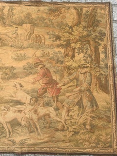 Pretty vintage French Aubusson style Jacquard Tapestry « Hunting with hounds »