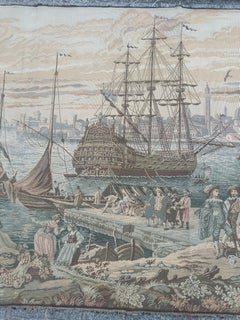 Pretty vintage French Aubusson style Jacquard Tapestry "Port of Venice"
