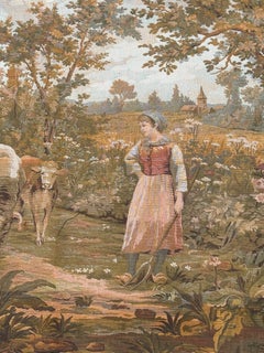Jolie tapisserie vintage française de style Aubusson en jacquard