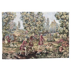 Pretty vintage French Aubusson style Jacquard Tapestry « Hunting with hounds »