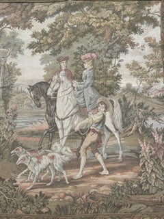 pretty vintage French Aubusson style Jacquard tapestry "musical rest"