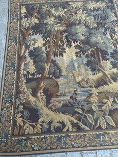 Grazioso arazzo Jacquard in stile Aubusson francese vintage "verdure" (paesaggio)