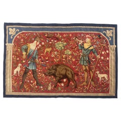 Nice mid century French handwoven Aubusson tapestry «medieval design»