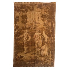 Jolie tapisserie française ancienne de style Aubusson en jacquard, représentant une « conversation »