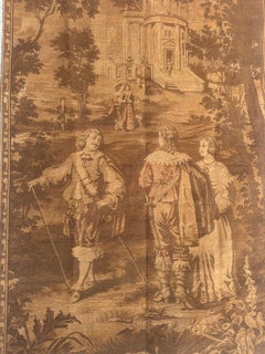 Nice antique French Aubusson Style Jacquard Tapestry "conversation"