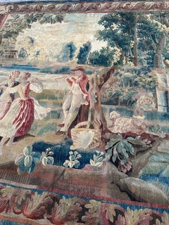 Wonderful 18th century French Aubusson tapestry "flute player, dancing figures"